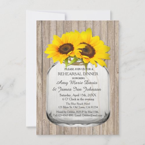 Mason jar sunflower rehearsal dinner sunflwr6 invitation