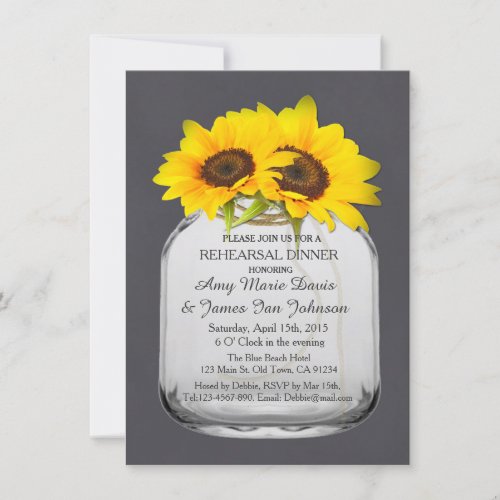 Mason jar sunflower rehearsal dinner sunflwr7 invitation