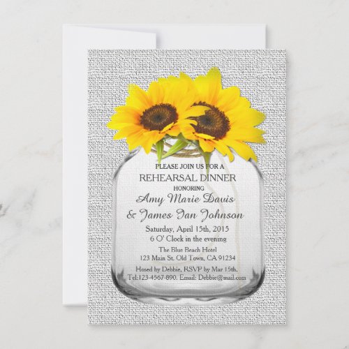 Mason jar sunflower rehearsal dinner sunflwr8 invitation