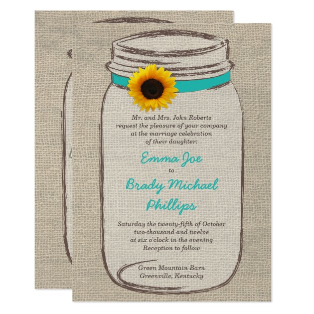 Mason Jar & Sunflower Wedding Invitation