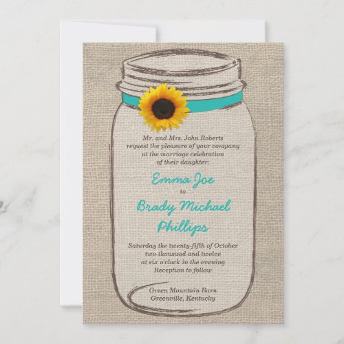Mason Jar &amp; Sunflower Wedding Invitation