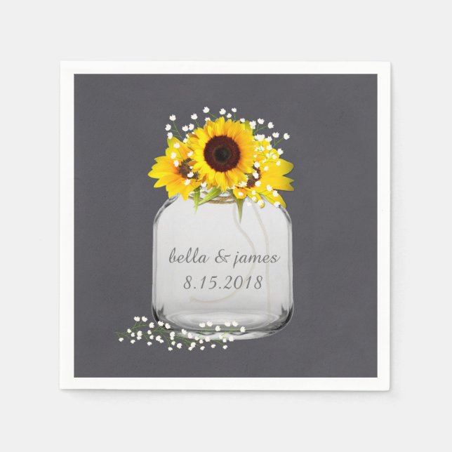 Mason Jar Sunflower  Wedding Paper Napkins (Front)
