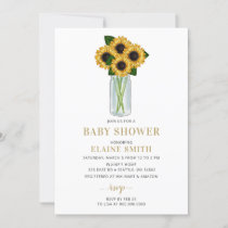 Mason Jar Sunflowers Gender Neutral Baby Shower Invitation