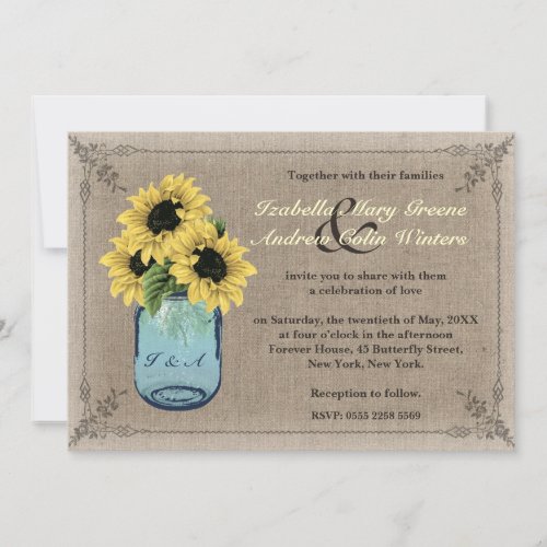 Mason Jar Sunflowers Invitation