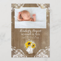 Mason Jar Sunflowers Rustic Baby Birth Photo Announcement