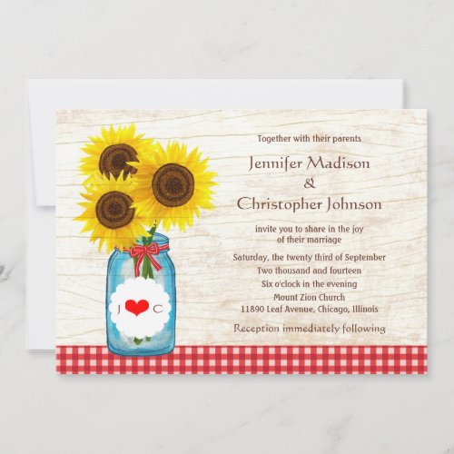 Rustic Mason Jar &amp; Sunflowers Wedding Custom Announcement