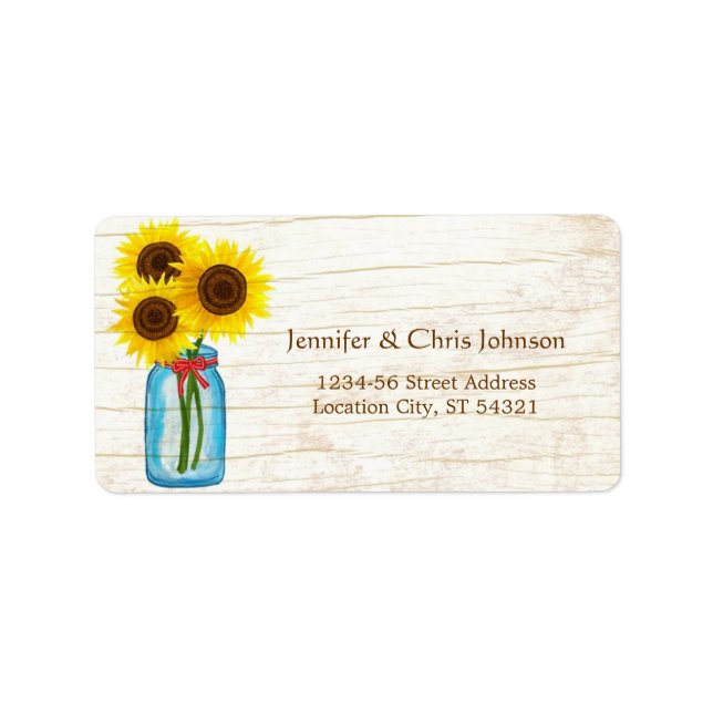 Mason Jar & Sunflowers Rustic Country Wedding Label (Front)