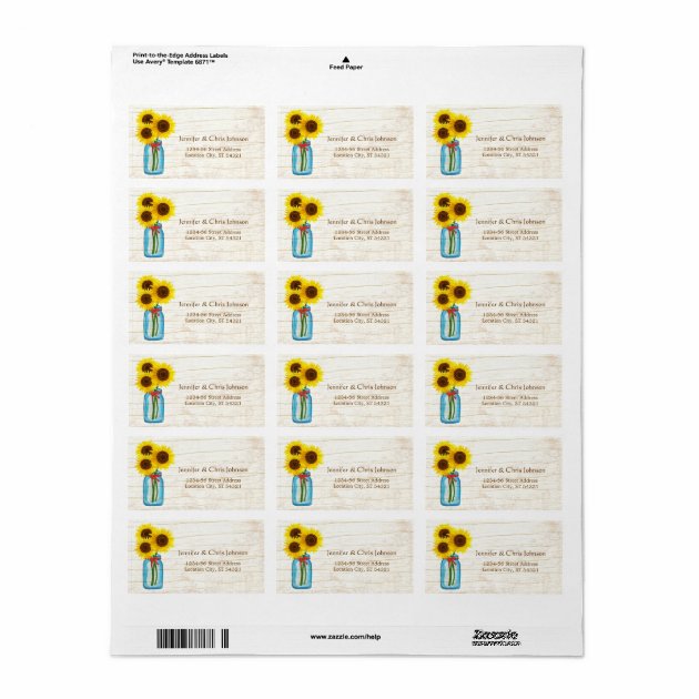Mason Jar & Sunflowers Rustic Country Wedding Label