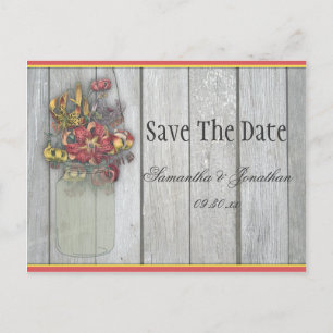 Mason Jar Tiger Lilies Barn Wood Save The Date Announcement Postcard