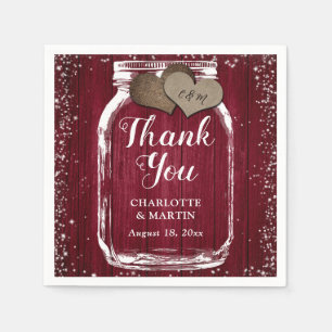 Mason Jar Two Hearts Burgundy Wedding Thank You Napkins