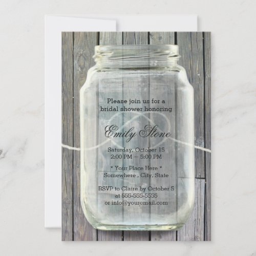 Mason Jar Tying the Knot Barn Wood Bridal Shower Invitation