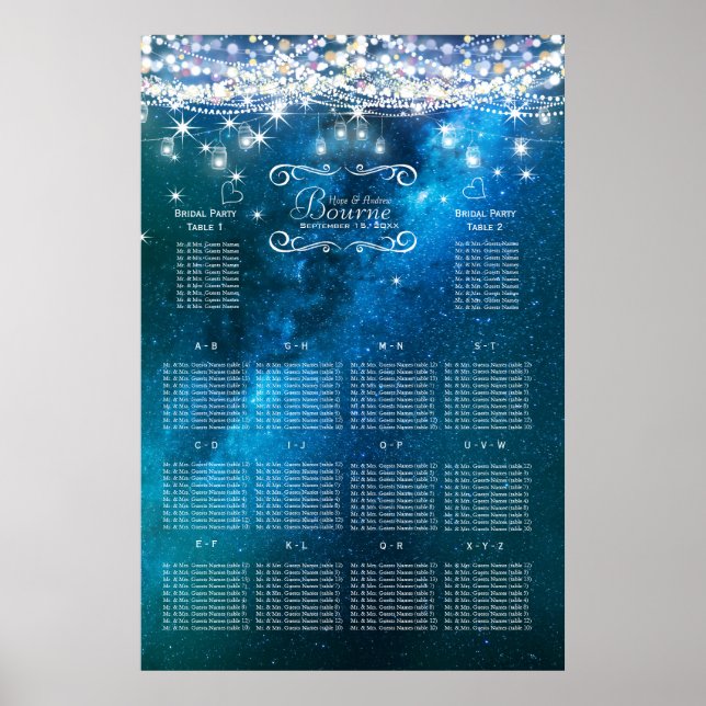 Mason Jar Under the Stars Wedding Seating Chart (Front)