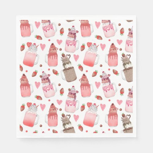Mason Jar Valentine Milkshakes Pattern Napkins