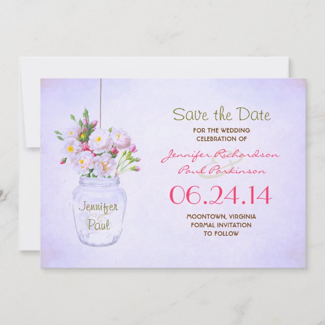 mason jar victorian flowers save the date (Front)