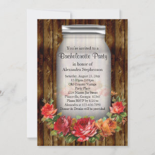Mason Jar Vintage Country Bachelorette Party Invitation