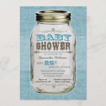 Mason Jar Vintage Look Boy Baby Shower Invitation by prettypicture at Zazzle
