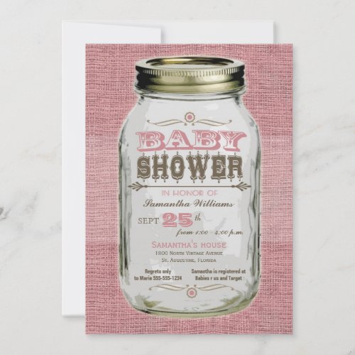 Mason Jar Vintage Look Girl Baby Shower Announcement