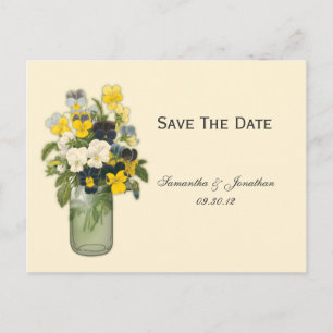 Mason Jar Violas Pansies Save The Date Announcement Postcard
