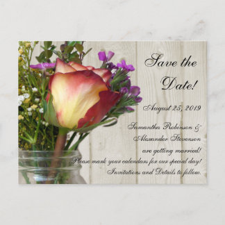 Mason Jar w/Rose and Wildflowers Announcement Postcard