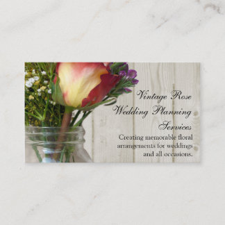 Mason Jar w/Rose and Wildflowers Business Card