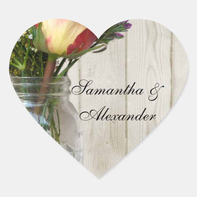 Mason Jar w/Rose and Wildflowers Heart Sticker (Front)