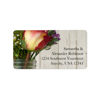 Mason Jar w/Rose and Wildflowers Label