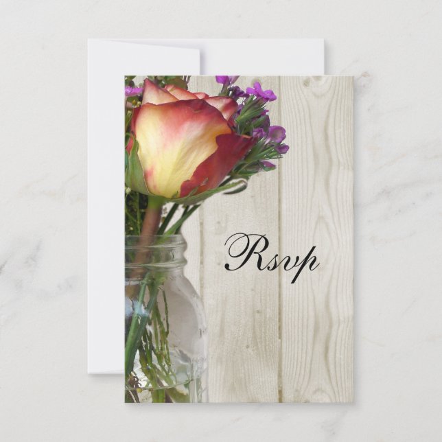 Mason Jar w/Rose and Wildflowers RSVP Card (Front)