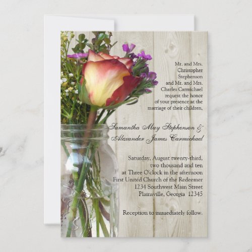 Mason Jar w/Rose Photographic Wedding Ceremony Custom Invitation