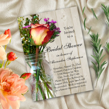 Mason Jar W/rose/wildflowers Bridal Shower Invite by CustomInvites at Zazzle