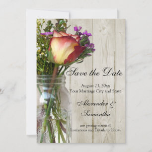 Mason Jar w/Rose/Wildflowers Save the Date