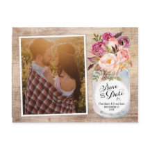 Mason Jar Watercolor Flowers Photo Save the Date