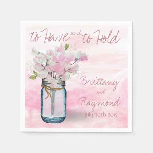 MASON JAR WATERCOLOR PINK SWEET PEAS PAPER NAPKINS