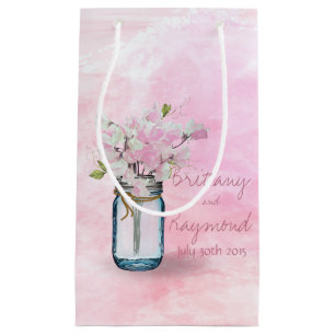 MASON JAR WATERCOLOR PINK SWEET PEAS SMALL GIFT BAG