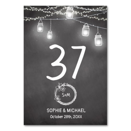 Mason Jar Wedding Black White Chalkboard Table Number