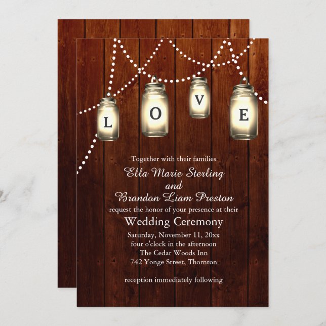 Mason Jar Wedding Invitation (Front/Back)