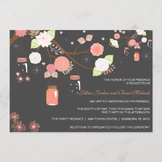 Mason Jar Wedding Invitation - Coral, Lime, Gray