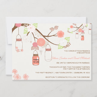 Mason Jar Wedding Invitation - Coral, Lime, White