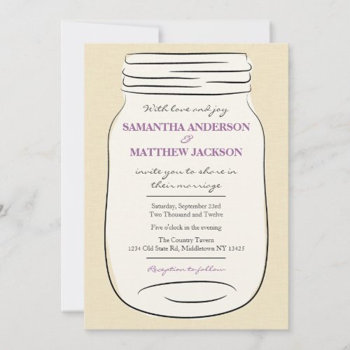 Mason Jar Wedding Invitation - Purple