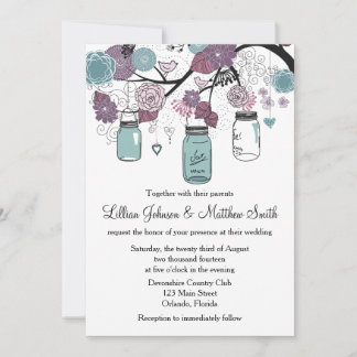 Mason Jar Wedding Invitation - Purple and Blue