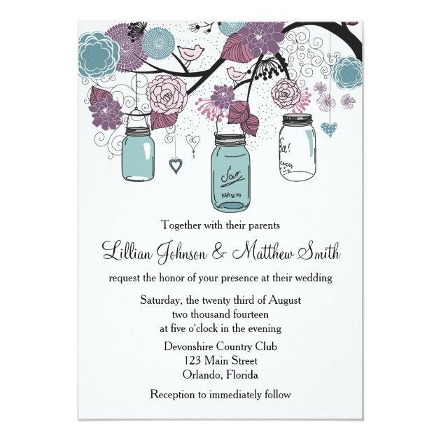 Mason Jar Wedding Invitation - Purple And Blue