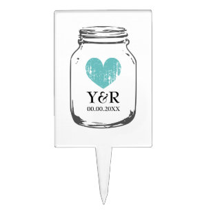 Mason jar wedding monogram cake pick topper