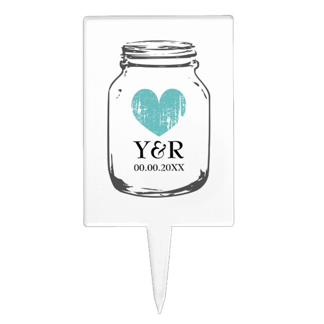 Mason jar wedding monogram cake pick topper (Front)