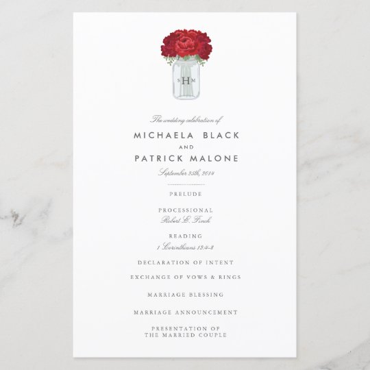 Mason Jar Wedding Program Zazzle Com