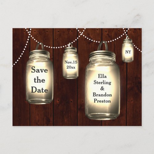 Mason Jar Wedding Save the Date Announcement Postcard