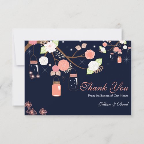 Mason Jar Wedding Thank You Card- Coral and Blue