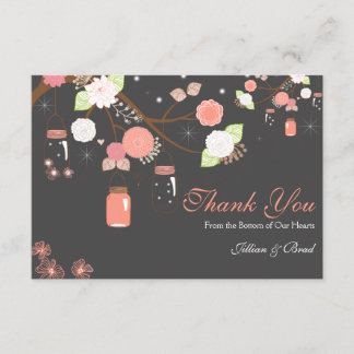 Mason Jar Wedding Thank You Card- Coral and Gray