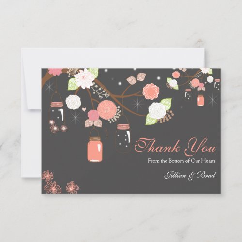 Mason Jar Wedding Thank You Card- Coral and Gray