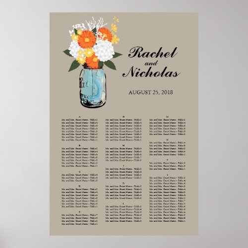 Mason Jar White Daisies 24 x 36 Seating Chart