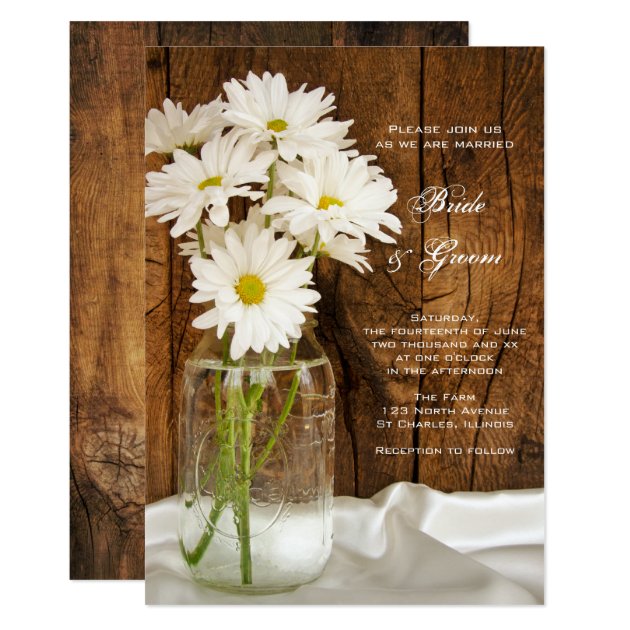 Mason Jar White Daisies Barn Wedding Invitation