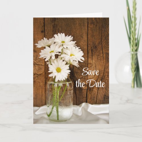 Mason Jar White Daisies Barn Wedding Save the Date Announcement